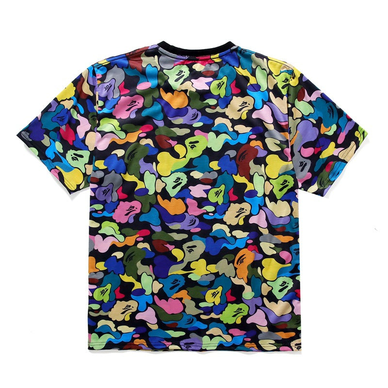 Bape Bearbrick T-Shirt Cartoon Printed Color T-Shirt Casual Loose Men And Women Same Style