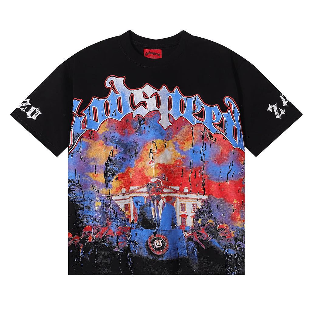 Godspeed T-shirts Speech Skull Printing Cotton Casual Crew Neck Short Sleeve Men and Women