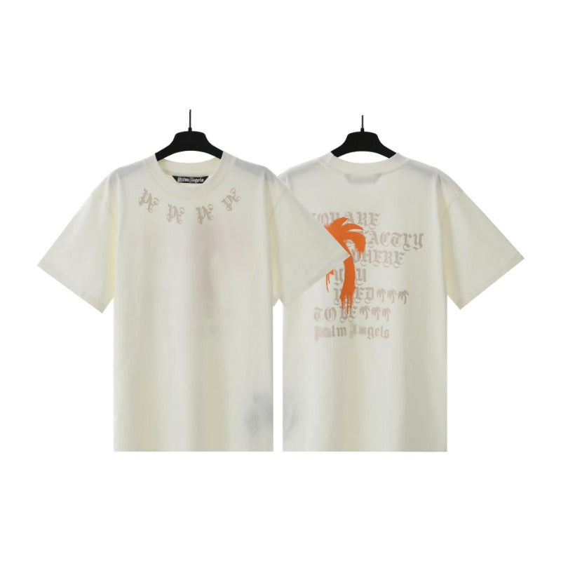 Palm Angels T-shirt Letter Painted Coconut Tree Print Short Sleeve T-shirt