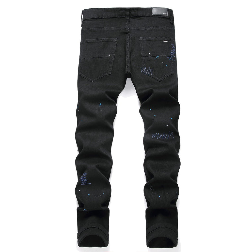 Amiri Jeans Cross Pattern Ripped Stretch Jeans