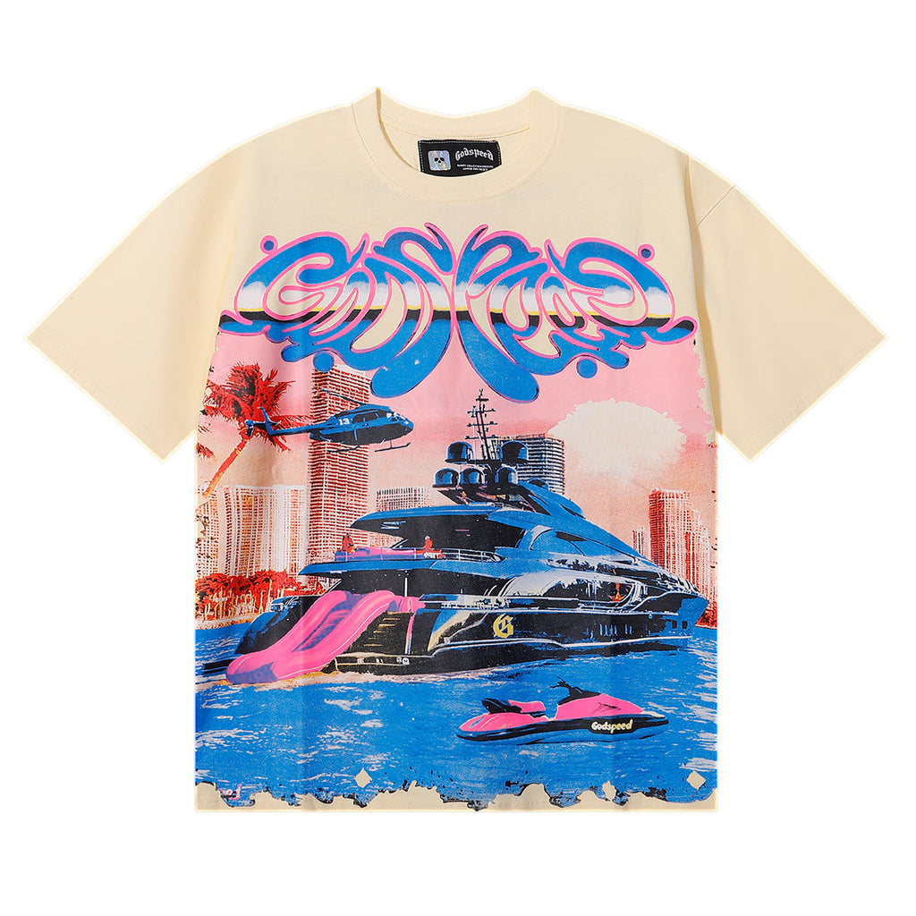 Godspeed T-shirts Luxury Cruise Helicopter Printing Cotton Casual Short Sleeves Men and Women