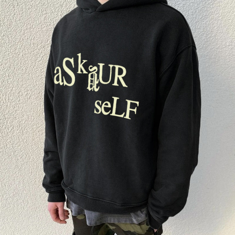 Askyurself Hoodie Retro High Street Casual Loose-Fitting Hoodie