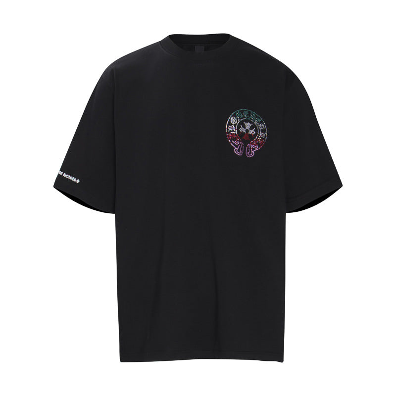 CHH Chrome Heart T Shirts Horseshoe Sanskrit Cross Color Hot Diamond Short Sleeve T-Shirt