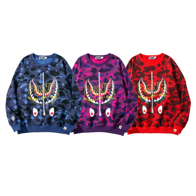 Bathing Ape Sweatshirts Spring and Autumn Shark Head Camouflage Pullover Sweater Thin Men and Women