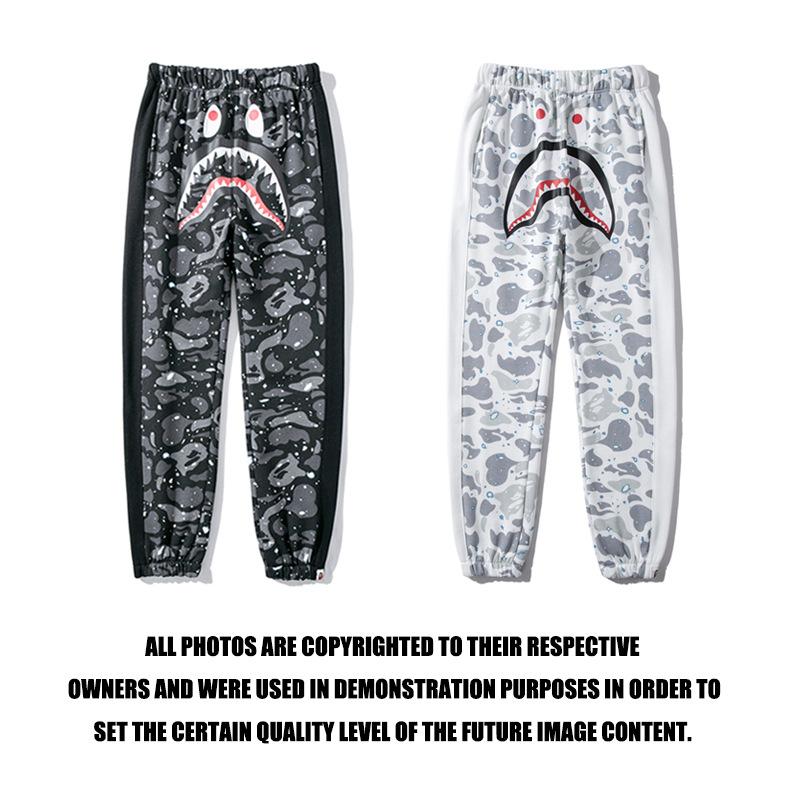 Bathing Ape Pant Shark Head Print Luminous Starry Sky Trousers Men's and Women's Casual Pants Sweatpants