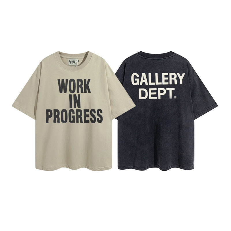 Gallery Dept T Shirts Vintage Distressed Loose Wash Short Sleeve Gallery Dept Printed Men and Women Base Te
