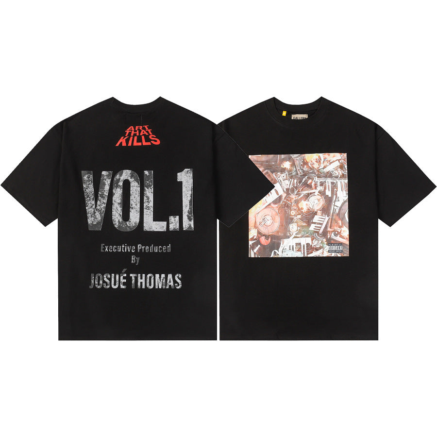 Gallery Dept T-Shirt Hand Painted Ink Splashing Alphabet Washed Retro Short Sleeve T-Shirt
