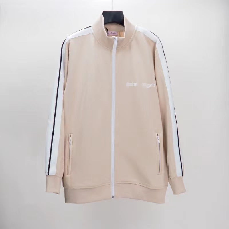 Palm Angle Sweatshirt Palm Angels Black and White Striped Stand Collar Jacket Men and Women Loose Sports
