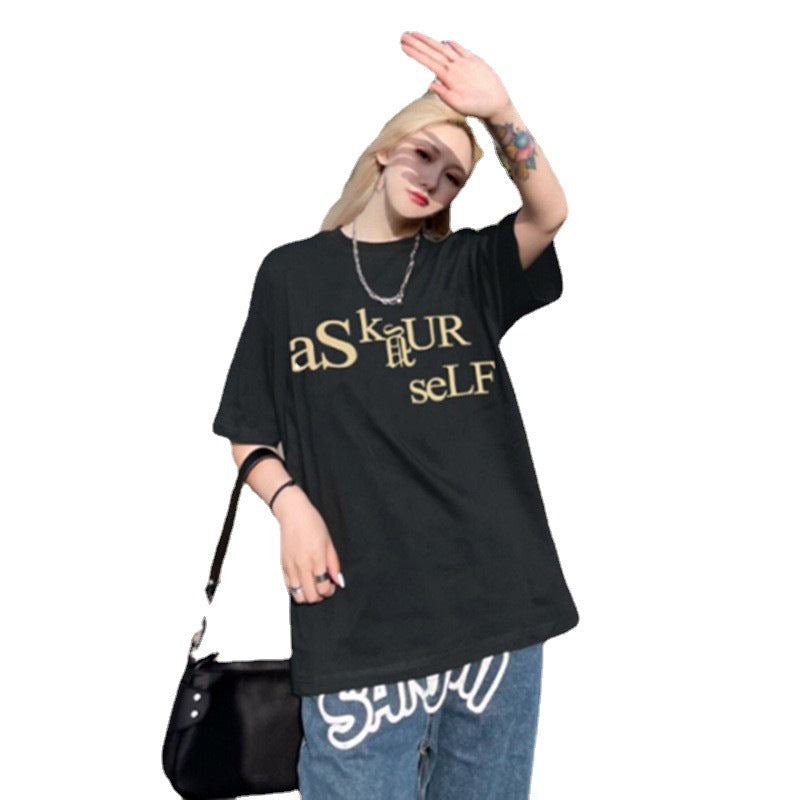 Askyurself T-shirts Short Sleeve Men's Loose T-shirt Women's Summer
