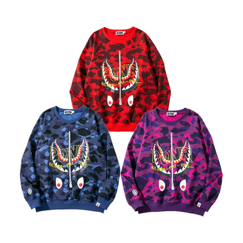 Bathing Ape Sweatshirts Spring and Autumn Shark Head Camouflage Pullover Sweater Thin Men and Women