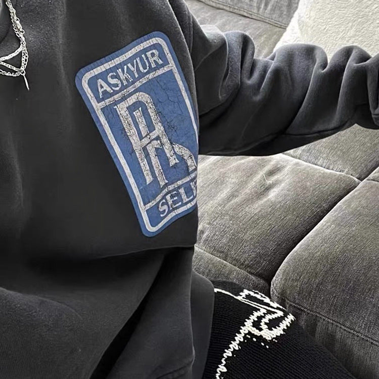 Askyurself Hoodie Wash Old Crack Terry round Neck Sweater