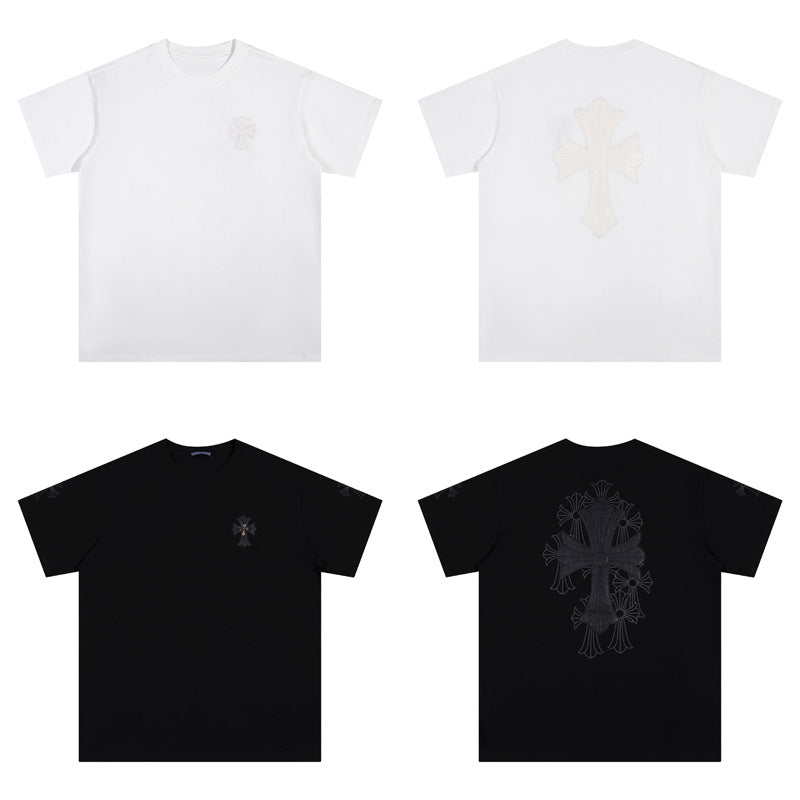 CHH Chrome Heart T Shirts Croix Cross Color Embroidery Printed Short Sleeve T-Shirt Loose