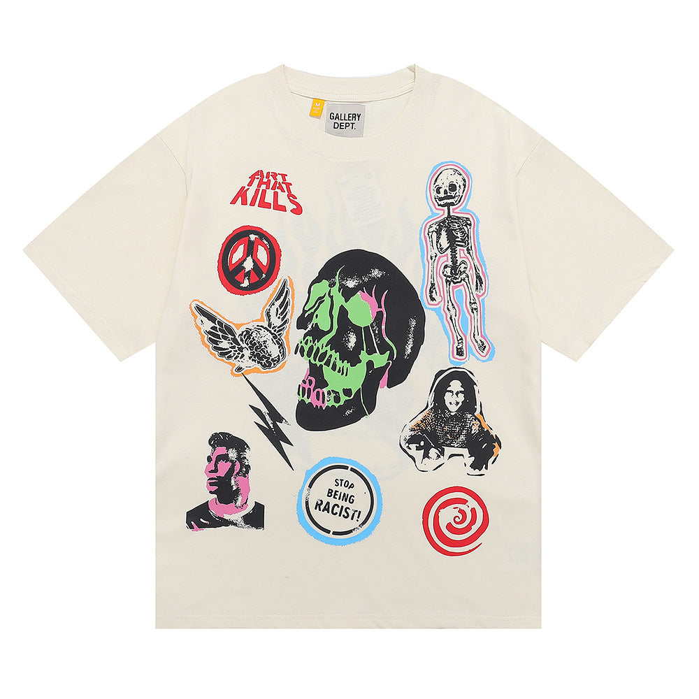 Gallery Dept T Shirts Hip Hop Skull Design Printed Short Sleeve