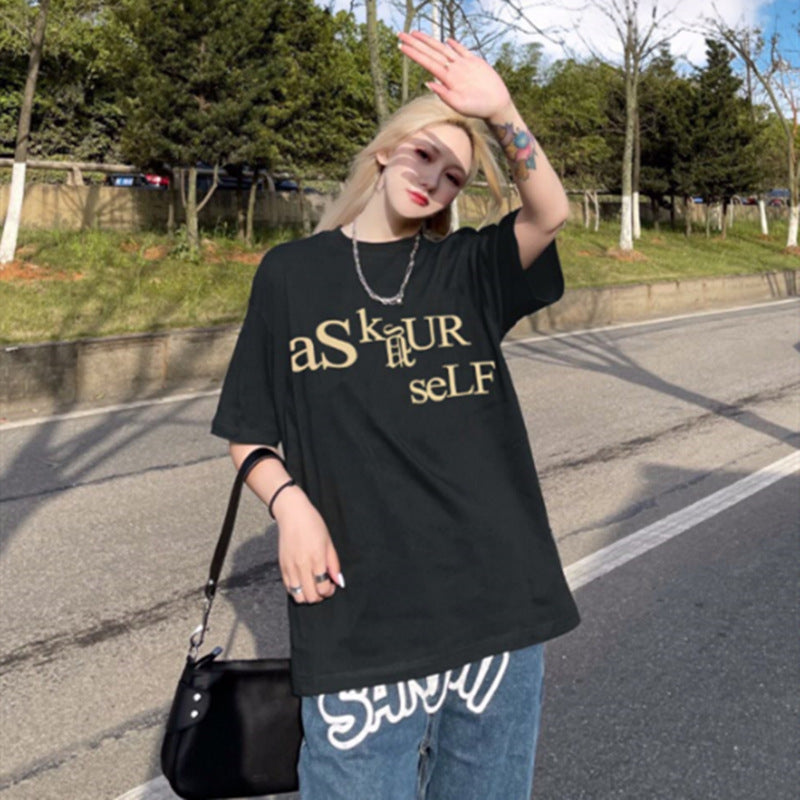 Askyurself T-shirts Short Sleeve Men's Loose T-shirt Women's Summer