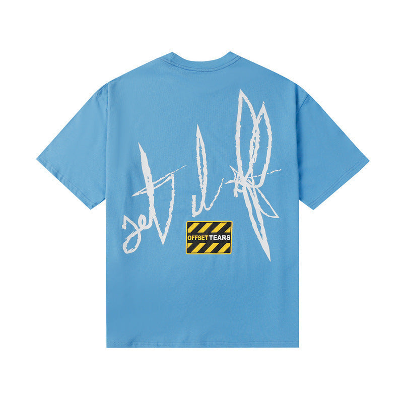Denim Tears T-shirts Flame Wood Cotton Printed Loose Short Sleeve T-shirt
