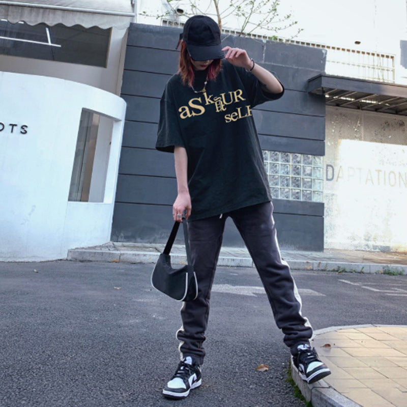 Askyurself T-shirts Short Sleeve Men's Loose T-shirt Women's Summer