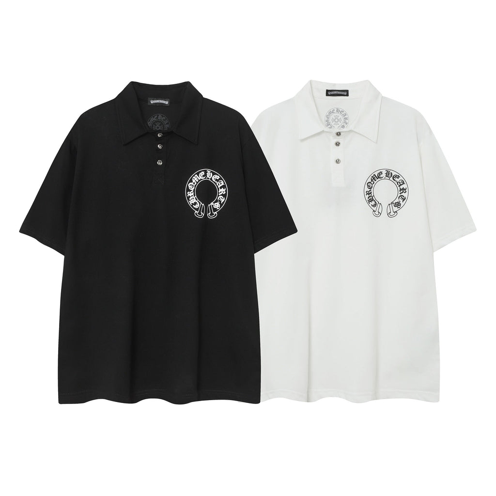 CHH Chrome Heart T Shirts Sanskrit horseshoe print polo shirt short sleeve
