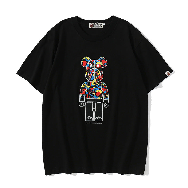 Bape Bearbrick T-Shirt Spring And Summer Leisure Loose Classic Cartoon Print