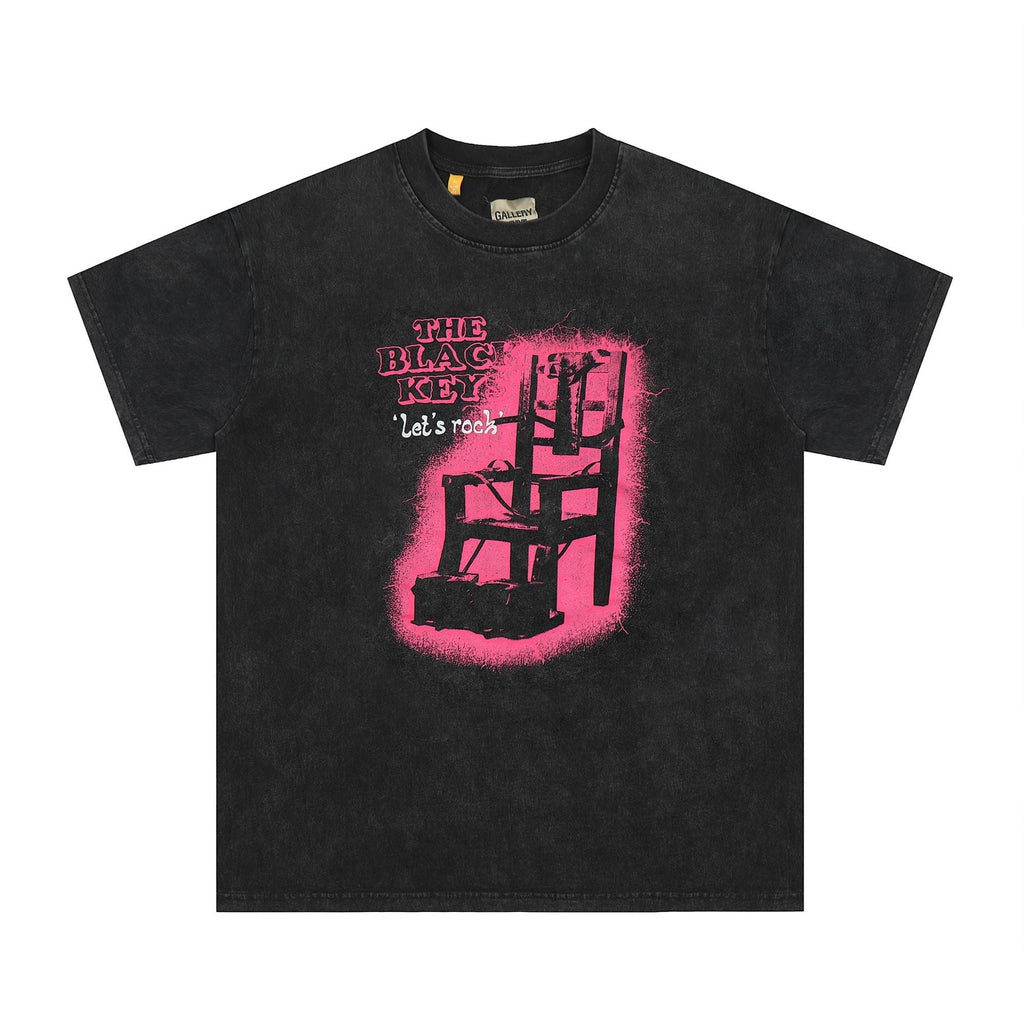 Gallery Dept T Shirts Dark Black Seat Printed Washed Distressed Short Sleeve