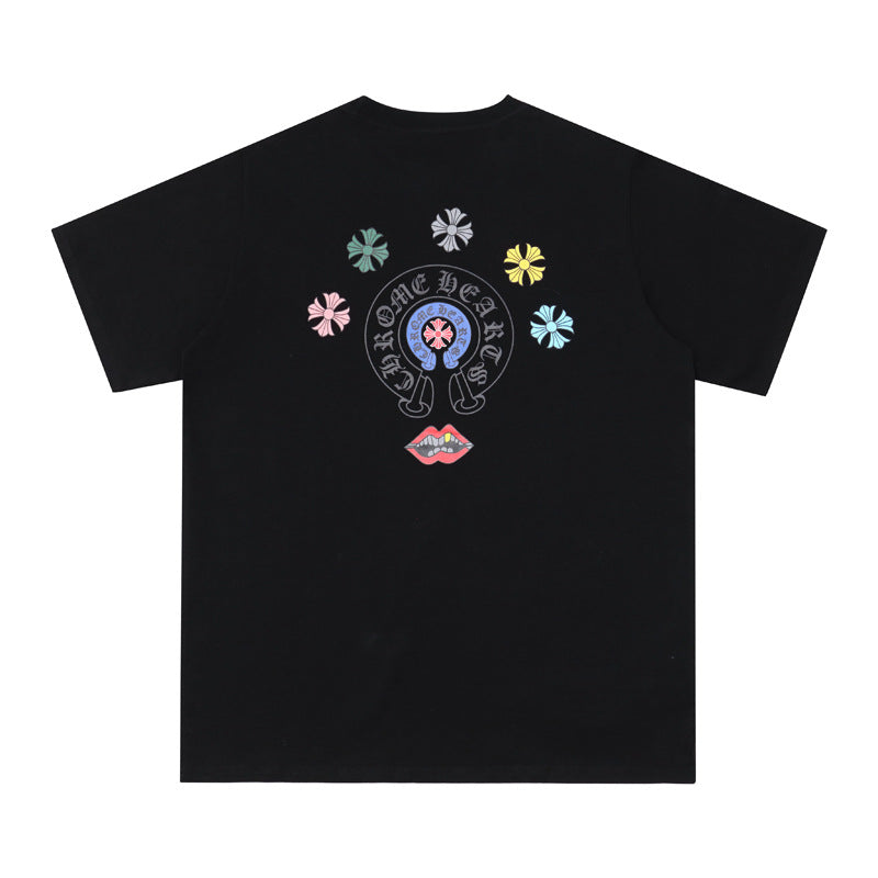 CHH Chrome Heart T Shirts Cross Leather Print Short Sleeve T-Shirt Loose