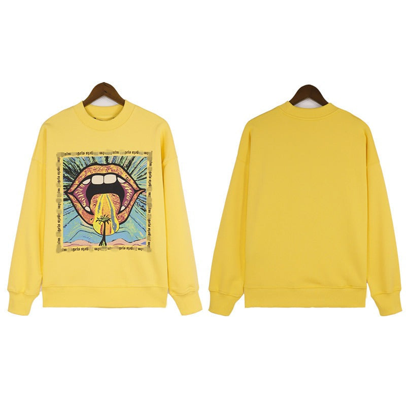 Palm Angels Sweatshirts Painted Mouth Logo Print Long Sleeve Crew Neck Sweater