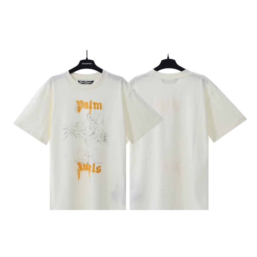 Palm Angels T-shirt Vintage Statue Stream Lacquer Foam Letter Short Sleeve T-shirt