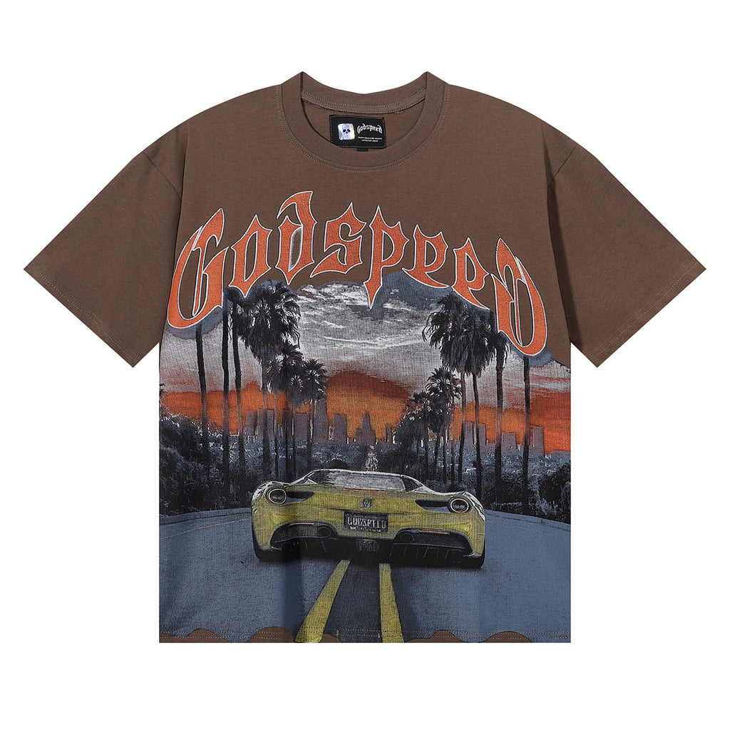 Godspeed T-shirts Road Supercar Printed Cotton Casual Short Sleeve Men and Women