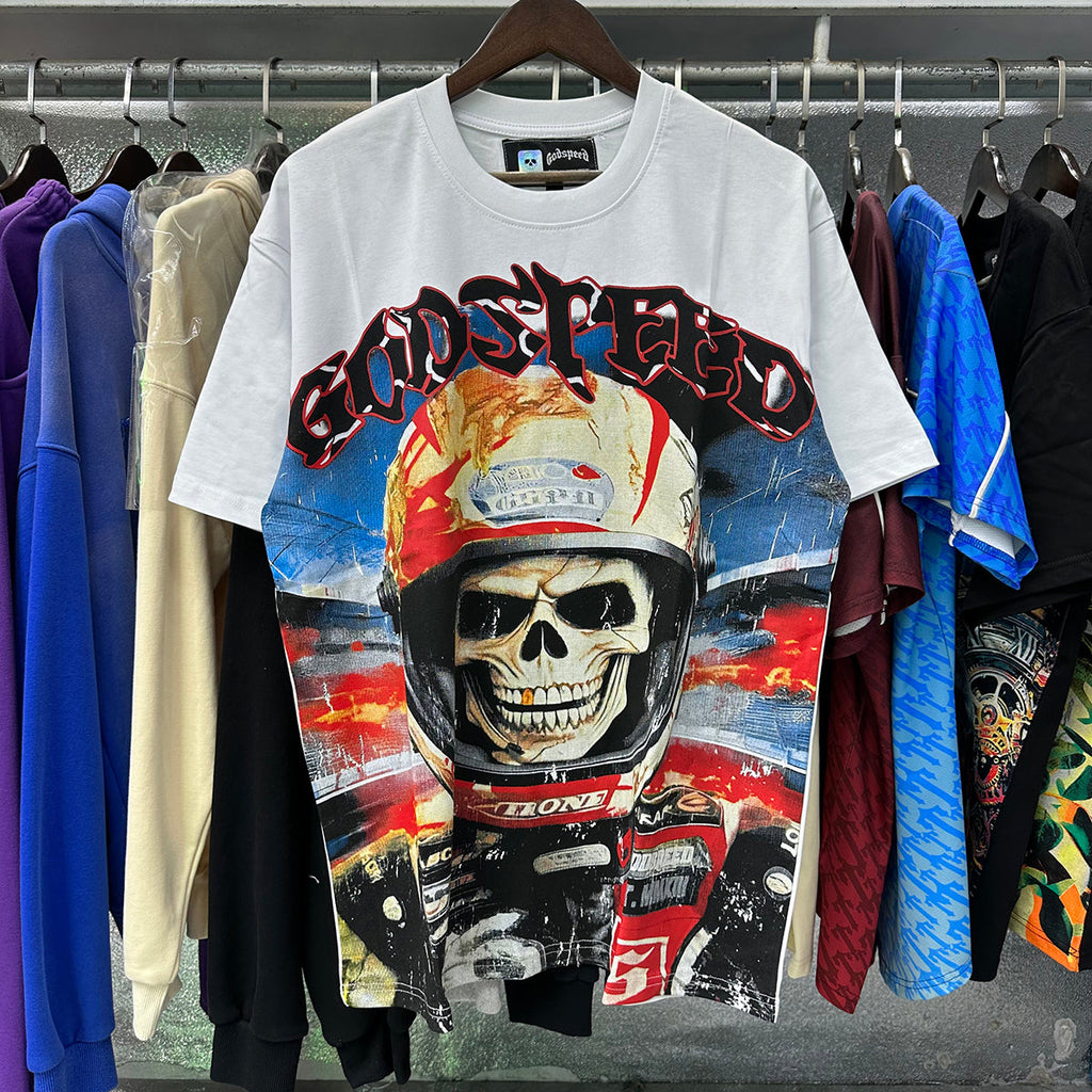 Godspeed T-shirts Skull Astronaut Print Cotton Casual Short Sleeve Men and Women
