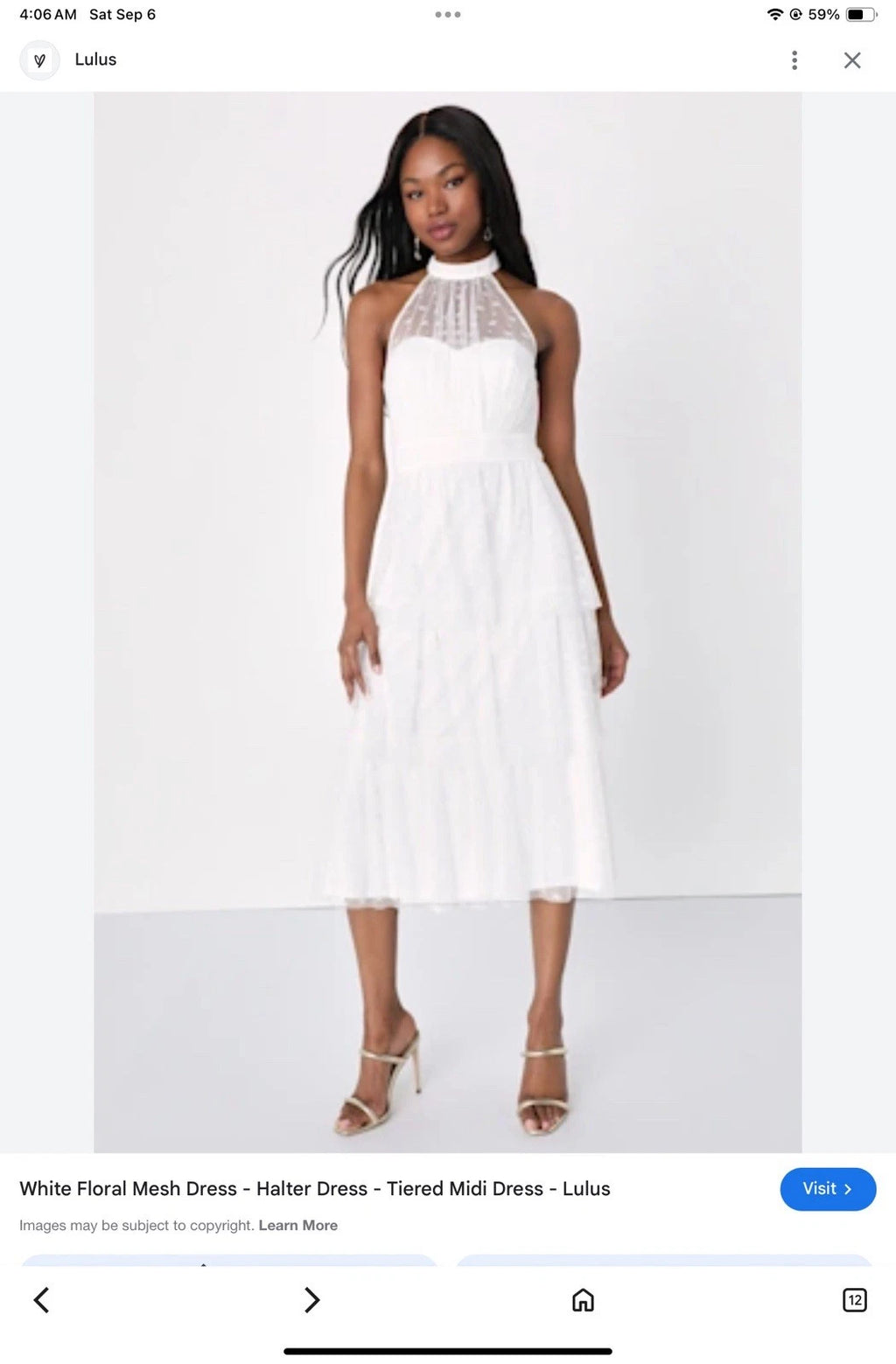 Lulu's Size S Positively Precious White Floral Mesh Tiered Halter Midi Dress