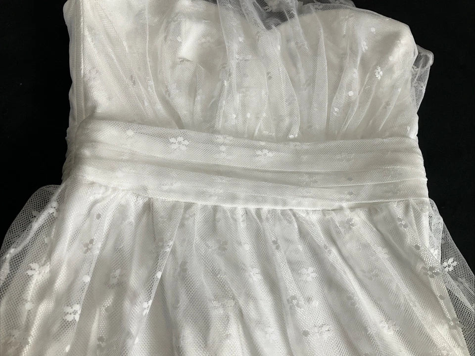 Lulu's Size S Positively Precious White Floral Mesh Tiered Halter Midi Dress