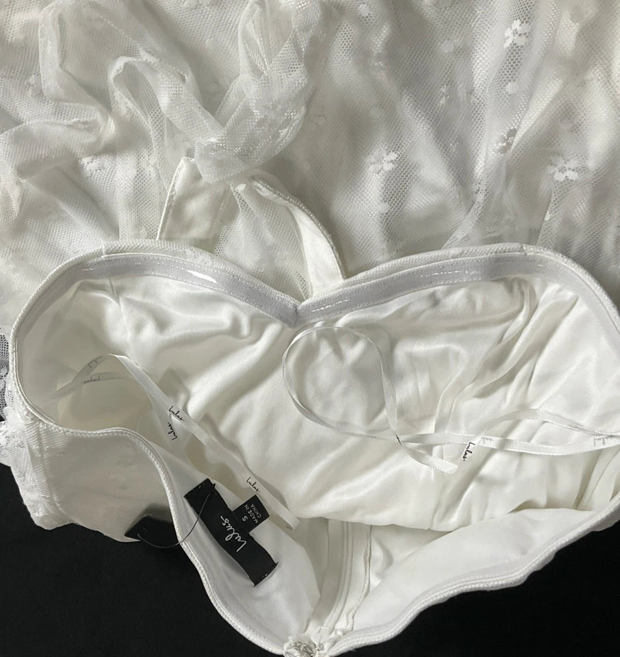 Lulu's Size S Positively Precious White Floral Mesh Tiered Halter Midi Dress